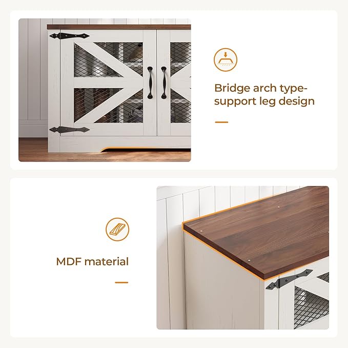 Farmhouse Storage Bench with Cushion, Metal and Wood Shoe Rack Organizer, Adjustable Shelf, Shoe Cabinet with Half Hidden Storage Space, for Entryway, Bedroom, Living Room (Old White, 31.4in)-PawvioPets