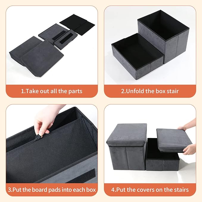 Foldable Dog Stairs/Steps 2-Tier Pet Steps Storage and Adjustable Steps for Small Medium Dogs Pet Steps Storage Stepper for High Beds Sofa Pet Dog Cat-PawvioPets