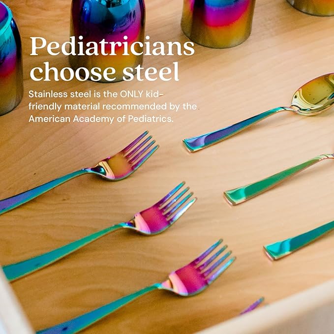 Ahimsa Stainless Steel Kids Utensils - Kids Fork and Spoon Set, Pediatrician Designed Rainbow Silverware Set, 100% BPA Free & Dishwasher Safe (Rainbow)-PawvioPets