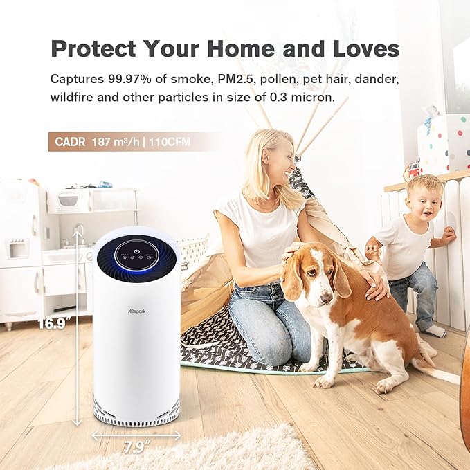 Air Purifiers for Home Large Room Up to 1375 ft², 4-in-1 True HEPA Air Purifier for Pets Hair Dander Pollen Smoke Cooking Pet Smell. CADR 187 m³/h, Air Cleaner for Bedroom Nursery Living Room-PawvioPets