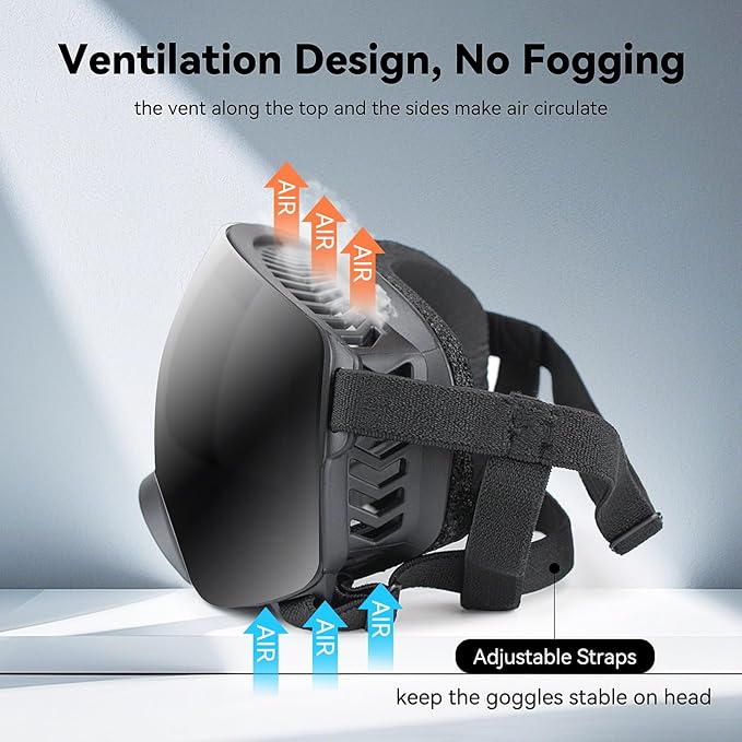 Dog Sunglasses UV Protection Clear Dog Goggles Windproof Glasses with Elastic Straps for Medium-Large Breed, Black Frame + Black Lens-PawvioPets