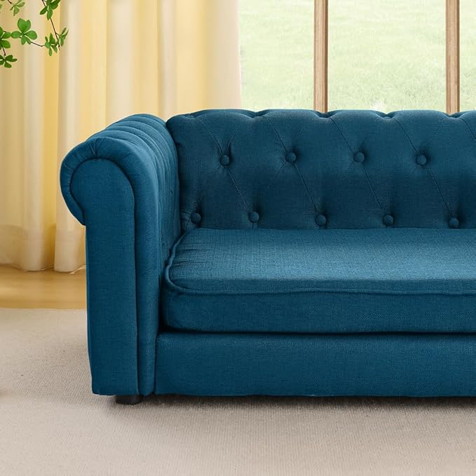 Dog Sofa Couch for Medium to Large Dogs, 55" Memory Foam Pet Sofa Couch with Washable Fabric, Durable Elevated Dog Bed with Legs, Removable Cushion for Medium and Large Dogs, Blue-PawvioPets