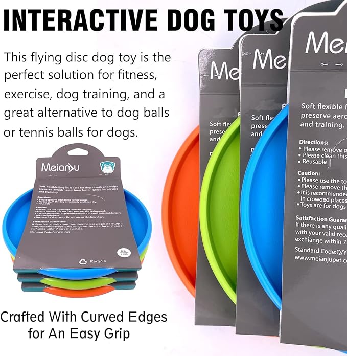 Dog Flying Disc, 3 Pcs Competition Dog Flyer Toy, Soft Indestructible Rubber Lightweight Flying Discs Toy for Dogs - Floats On Water, Gentle On Teeth and Gums-PawvioPets