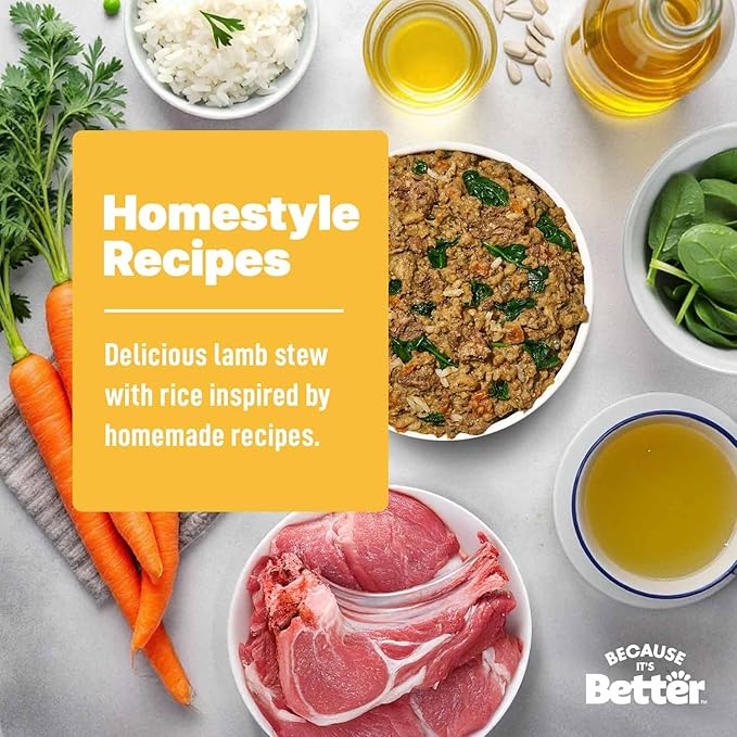 Because it's Better Entrée Complete Meal, Lamb Stew with Rice, Human Grade Wet Dog Food, 10 oz Pouches, 6 Count-PawvioPets