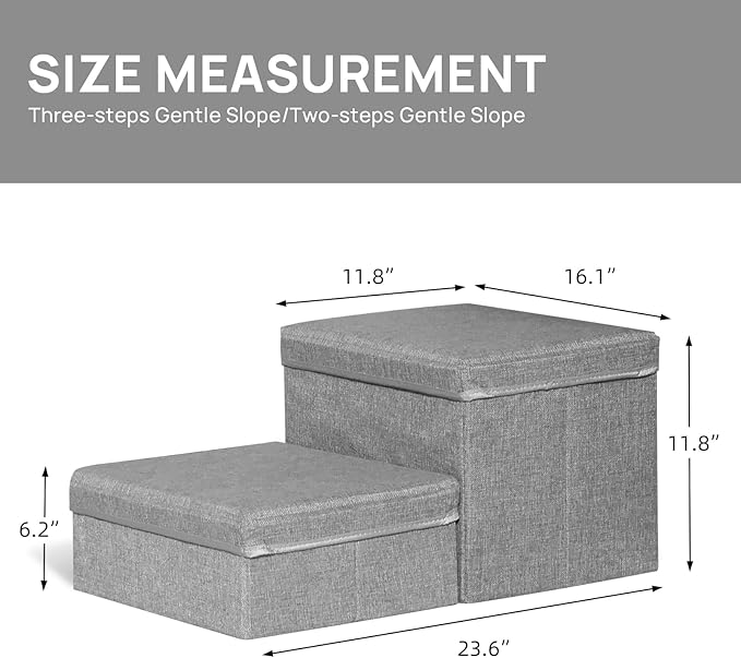 Foldable Dog Stairs/Steps 2-Tier Pet Steps Storage and Adjustable Steps for Small Medium Dogs Pet Steps Storage Stepper for High Beds Sofa Pet Dog Cat (2 Step-Light Grey)-PawvioPets