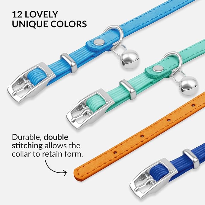 CollarDirect Leather Cat Collar with Bell - Kitten Collar, Small and Big Cat Strap for Boy Cats, Girl Cats with Safety Elastic Strap (Neck Fit 8"-11", Orange)-PawvioPets