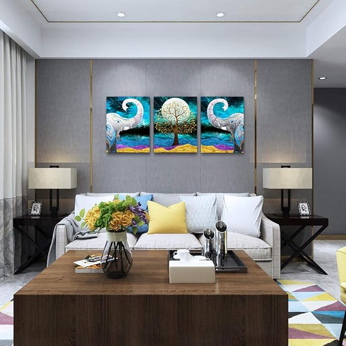 Canvas Wall Art for Living Room ,farmhouse bathroom Wall decor blue abstract Animal landscape painting,modern family kitchen Bedroom Decoration elephant Canvas art pictures Artwork for home walls-PawvioPets