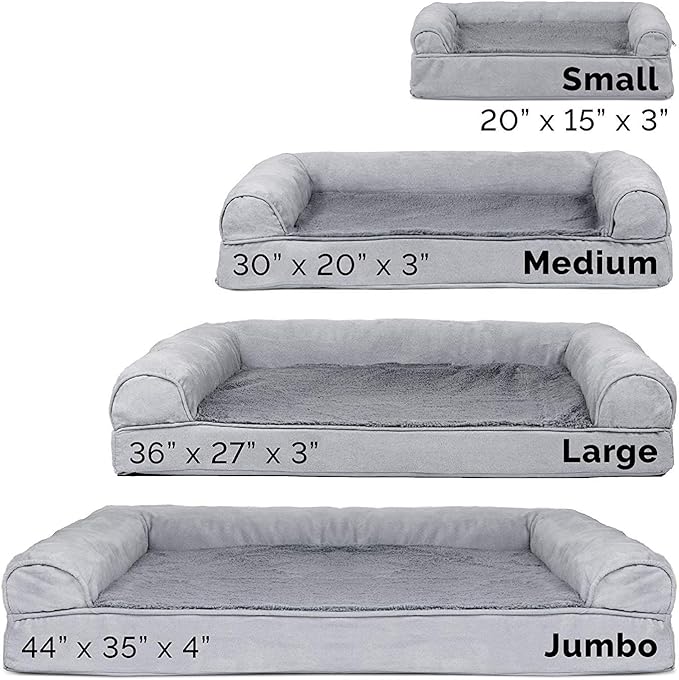 Furhaven Cooling Gel Dog Bed for Large Dogs w/ Removable Bolsters & Washable Cover, For Dogs Up to 95 lbs - Plush & Suede Sofa - Gray, Jumbo/XL-PawvioPets