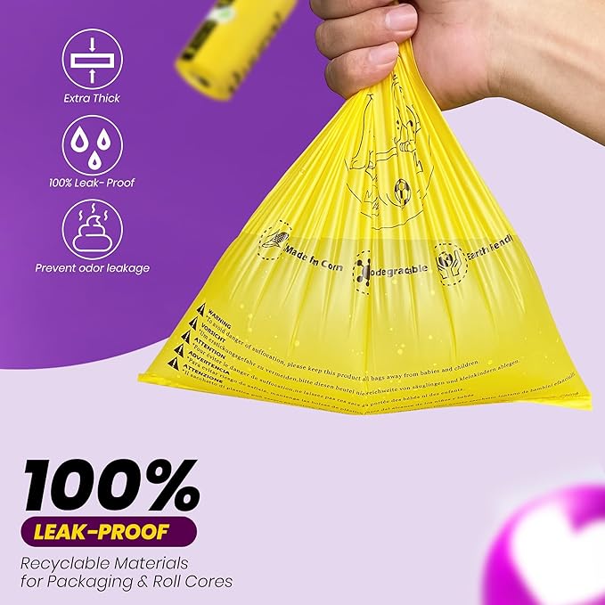 Dog Poop Bags-150 Counts with Holder (10 Rolls), Biodegradable Poop Bags, Eco-friendly and Easy to Open, Thick Dog Waste Bags (Yellow)-PawvioPets