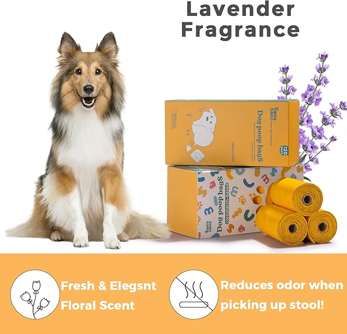 Dog Poop Bags Rolls Cornstarch Based Thickened&100% Leak Proof Dog Waste Bags -120 Count 8 Rolls - Doggie Poop Bag for puppy and Big Dogs(Lavender)-PawvioPets