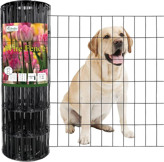 Black PVC Coated Welded Wire Fence 24 Inch x 50 Foot, 2 Inch x 4 Inch 15GA, Garden Border Fencing Roll Vinyl Coating Metal Wire Mesh Hardware Cloth for Yard Vegetable Plant Protection-PawvioPets