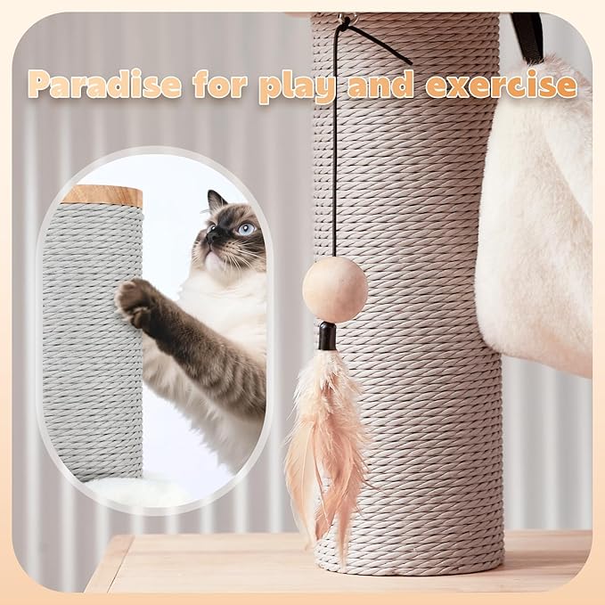 63-inch Modern Cat Tree, Luxury Cat Tower with Scratching Post, Unique Cat Condo with Hammock, Heavy Duty Kitty Climbing Tree for Indoor Cat, Wooden Kitty House for Small Medium Large Cats-PawvioPets