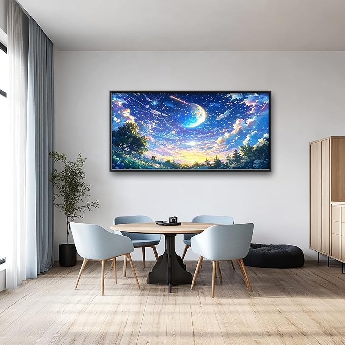 Framed Large Anime Sky Wall Art for Living Room, Oversized Fantasy Night Sky Forest Wall Decor Nature Canvas Painting Modern Artwork Home Decoration for Living Room Bedroom Office 60"x30"-PawvioPets
