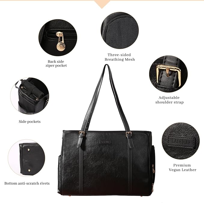 Fashion Dog Purse Pet Carrier Leather Bag for Small Dogs Cats Puppy, Portable Tote Bag Airline Approved Soft-Sided Carriers (Black)-PawvioPets