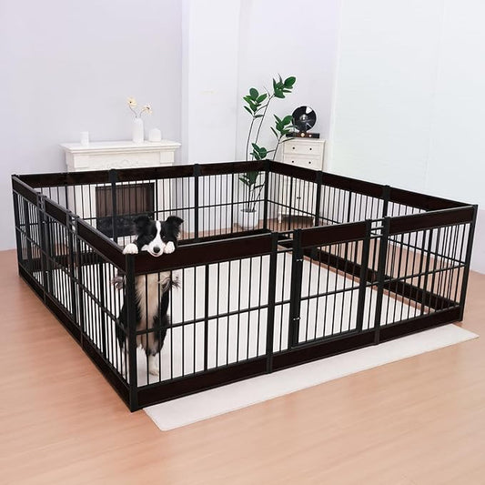 Dog Playpen, 31.5" Height Dog Pen Indoor, Heavy Duty, Safe and Sturdy, Furniture Style Puppy Pen (12 Panels (31.5" High), Black)-PawvioPets
