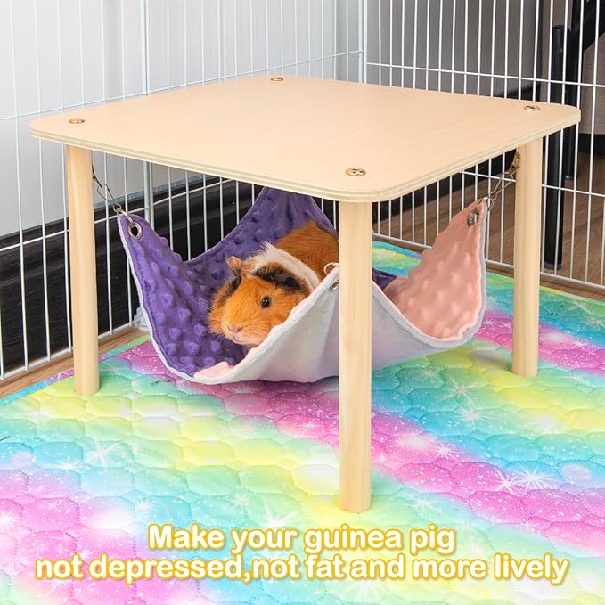 Enlarged Guinea Pig Hammock with Wooden Stand,Small Animal Hanging Bed Large Platform for Guinea Pigs Bunny Ferret Hamster Hiding Sleeping 13L x 13W x 11H in-PawvioPets