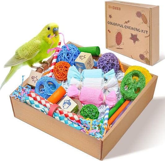 Colorful Bird Foraging & Shredding Toys Box – Safe Bird Toys for Parakeets, Cockatiels, Conures & Small Birds, Perfect for Spring and Summer-PawvioPets