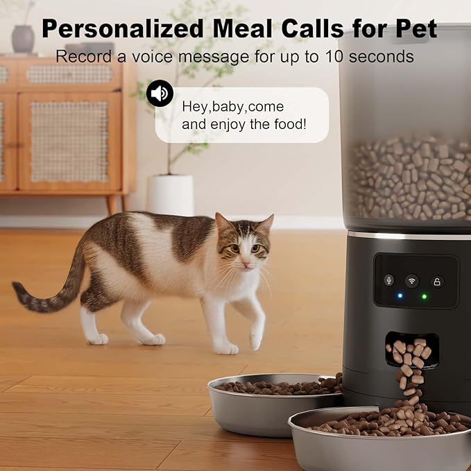 3-Cat Automatic Pet Feeder, 6L WiFi Cat Food Dispenser with APP Control, 1-10 Meal Programmable, Voice Recorder, Smart Alerts, Stainless Steel Bowls for Cats and Small Dogs (Black)-PawvioPets