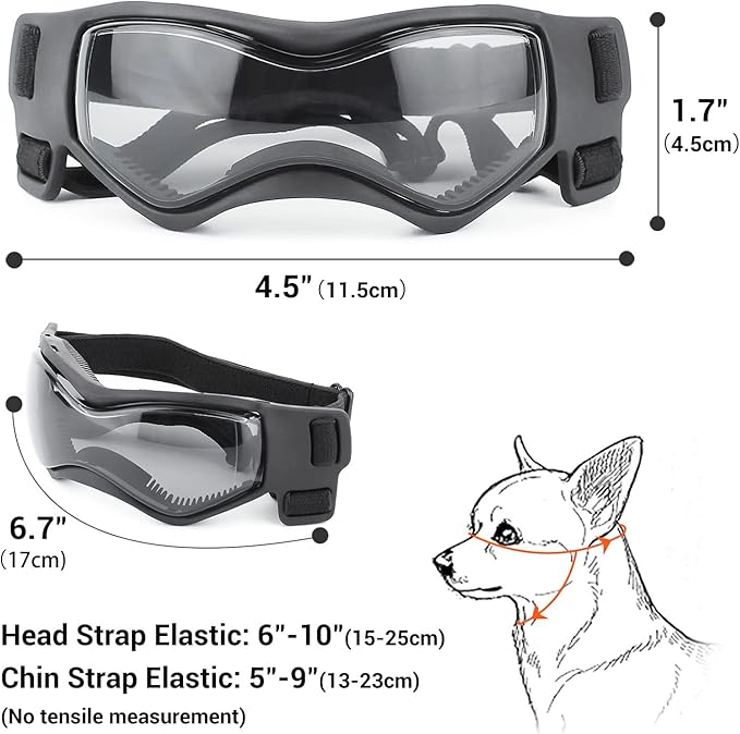Dog Goggles Dog Sunglasses for Small Breed UV Protection Windproof with Adjustable Head Straps Chin Straps for Ride Car/Hiking Travel/On Beach-Black-PawvioPets