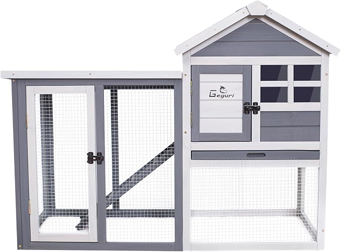 GEGURI Large Rabbit Hutch Indoor Outdoor Chicken Coop Wooden Bunny Cage with Waterproof Roof (48''L x 24''W x 36''H Grey)-PawvioPets