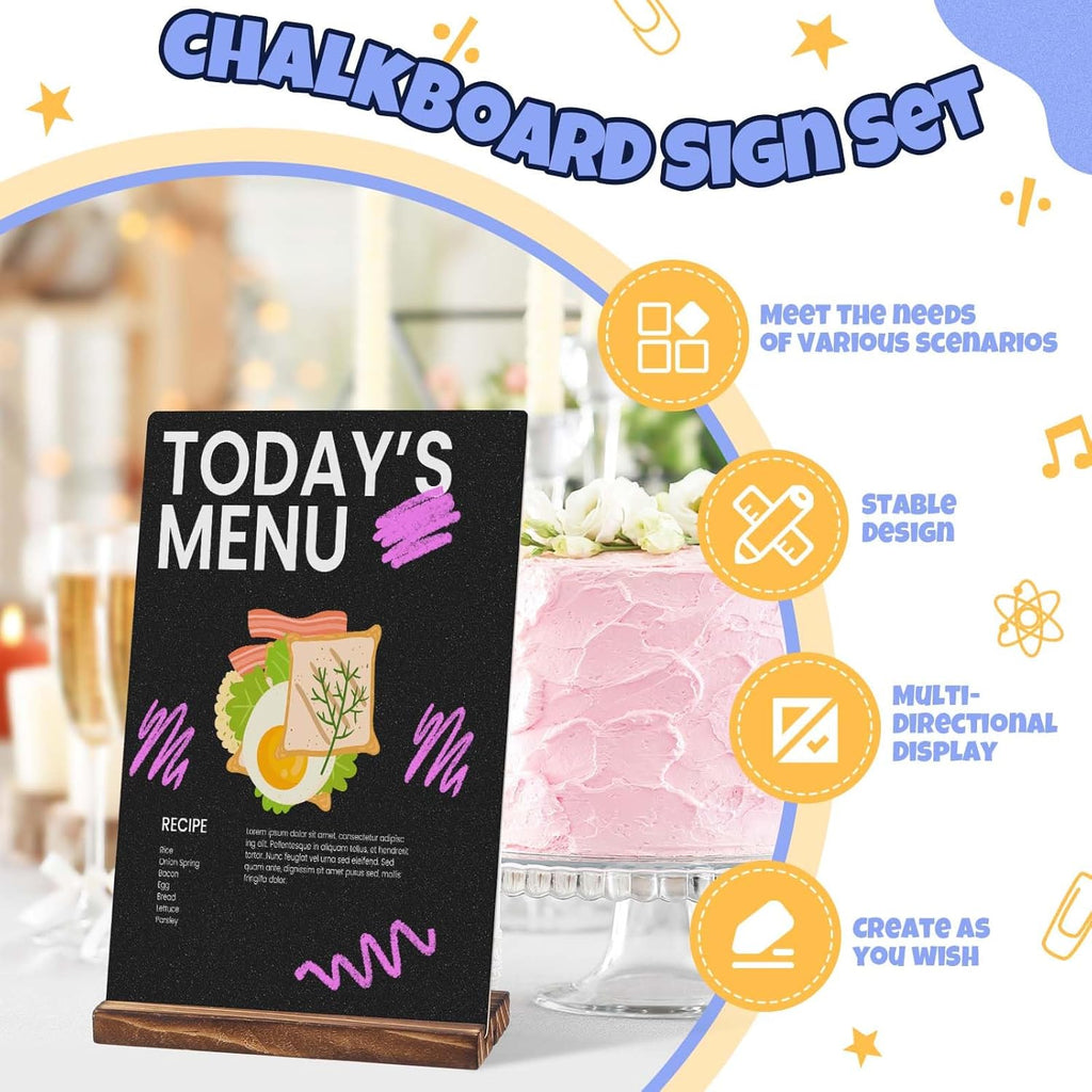 29 Pcs Chalkboard Sign Set, 7.9" x 5.1" Desktop Board Sign with Wood Base, 4" x 3" Mini Chalkboard Signs, Place Cards, Menu, Message Board, for Shop, Weddings, Parties and Event Decoration