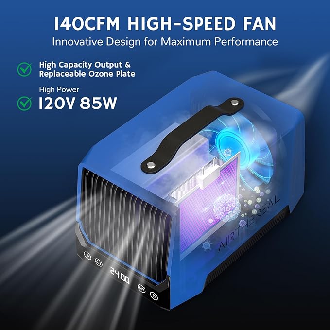 Airthereal DA25 Desktop Ozone Generator, 60,000mg/h High Capacity Odor Eliminator for Smoke, VOCs and Pet Odors, Portable Ozone Machine for Home, Garage & Car, Cover up to 5,000 sq.ft (Blue)-PawvioPets