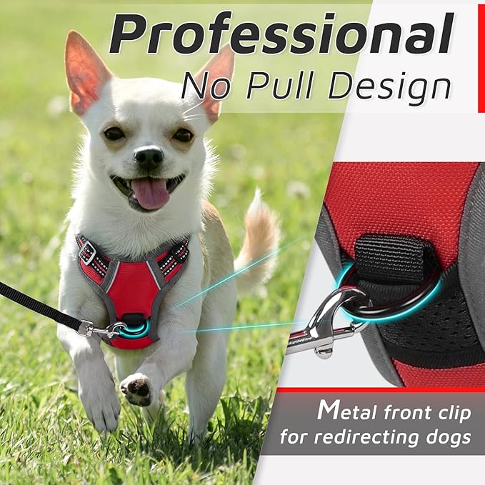 Eagloo Small Dog Harness No Pull, Service Vest with Reflective Strips and Control Handle, Adjustable and Comfortable for Easy Walking, No Choke Pet Harness with 2 Metal Rings, Red, XS-PawvioPets