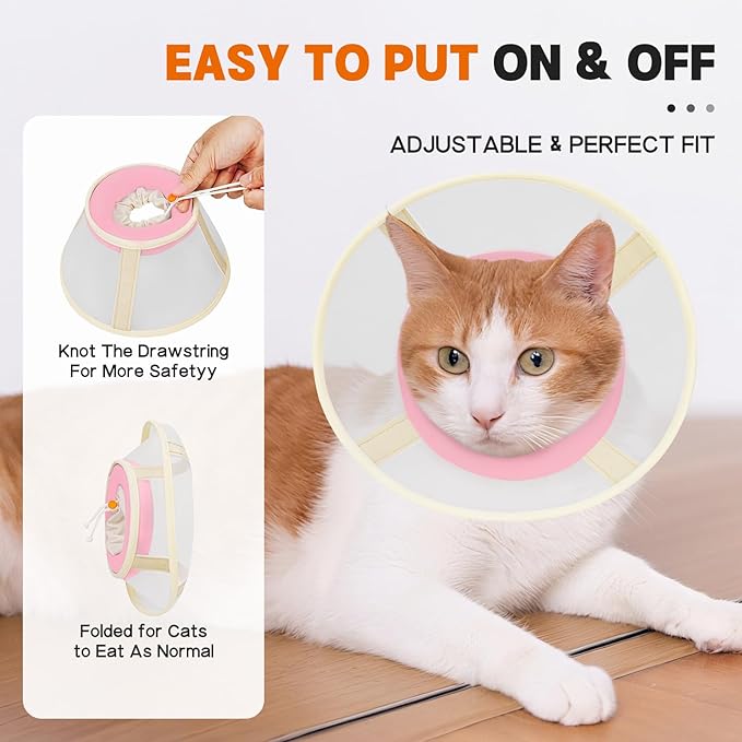 Cat Cone Collar Soft- Adjustable Comfortable Air Mesh Recovery Cone After Surgery to Stop Licking and Scratch, Alternative to Plastic Elizabethan Collar for Cat, Whiskers Freedom (Pink, XS)-PawvioPets