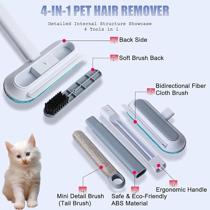Cat Hair Remover 4-in-1 Multi-Functional Pet Hair Remover Brush,17.7Inch, Reusable Washable Lint Cleaner for Dog and Cat Hair, Gentle on Furniture, Sofas, Pet Beds, Bedding, Carpets, Clothing-PawvioPets