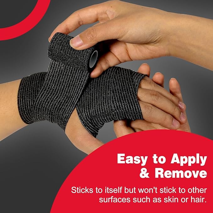 AZEN 120 Pack Self Adhesive Bandage Wrap Black, 2" X 5 Yards Black Athletic Tape, Vet Wrap, Ankle Tape, Cohesive Bandage Wrap-PawvioPets