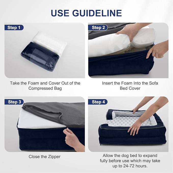 FURTIME Orthopedic Dog Bed for Small Dogs - Waterproof Dog Sofa Beds Small, Supportive Foam Pet Couch Bed with Removable Washable Cover, Waterproof Lining and Nonskid Bottom, Navy Blue-PawvioPets