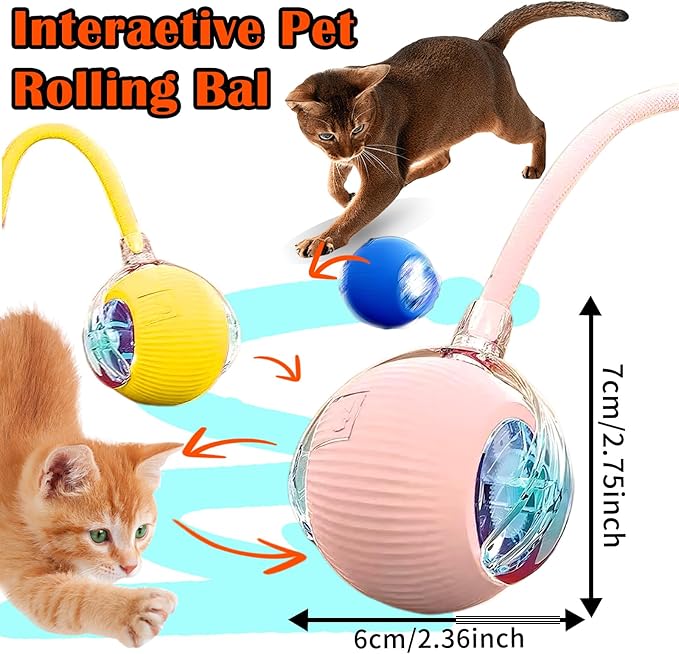 Cat Ball Toy,New Interactive Rolling Cats Dog Toy Balls 360° Smart Automatic Rolling Pet Ball, Fast Moving Toy for Dog,Interactive Toys for Cats (Pink)-PawvioPets