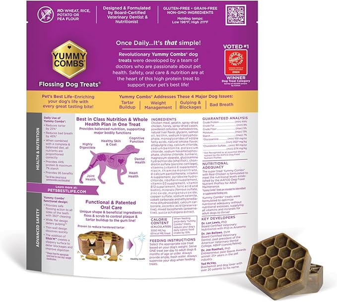 Dog Dental Treats – Vet VOHC Approved – Delicious Chicken Protein – Removes Tartar with Cleaning Comb Shape – Dental Dog Treats for Medium Dogs (36oz, 45 Count)-PawvioPets
