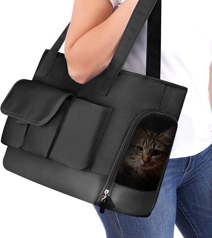 Cat Carrier, Dog Carrier, Pet Carrier, Foldable Waterproof Premium PU Leather Oxford Cloth Dog Purse, Portable Bag Carrier for Small to Medium Cat and Small Dog, Airline Approved Soft-Sided Carrier-PawvioPets