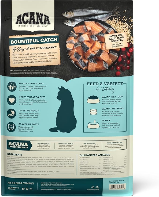 ACANA Dry Cat Food Bountiful Catch Salmon Catfish and Herring 10lb Bag-PawvioPets