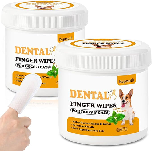 Dental Care Finger Wipes for Dogs & Cats, Reduces Plaque & Tartar, Freshens Breath, Pre-Soaked Pet Teeth Wipes, Easy to Use Disposable Oral Cleaning Pads,Mint Flavor,100pcs-PawvioPets