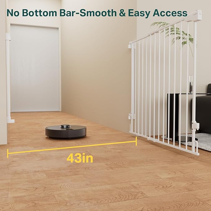 Cumbor 34" Extra Tall No Bottom Bar Baby Gate for Stairs, Auto Close Dog Gate Indoor for Larger Pets, 29.2-43" Hardware Mounted Safety Gate for Doorways, Wide Walk Thru Door for Easy Access (White)-PawvioPets