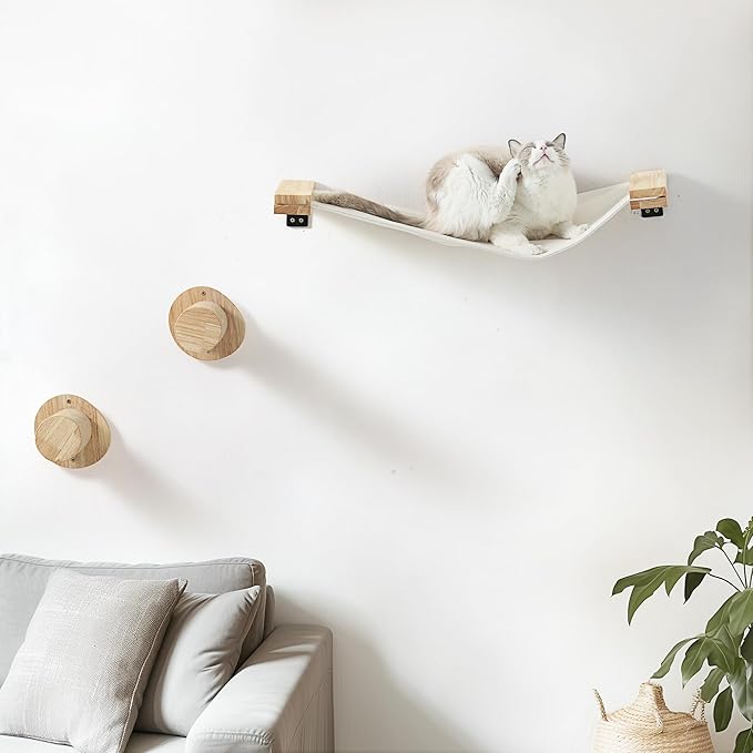 FUKUMARU Cat Wall Furniture, 2 PCS Climbing Shelves Set, Solid Rubber Wood Cat Shelf, Cats Perches for Wall Sleeping, Playing, Jumping and Lounging, 16 inch Drywall Installation-PawvioPets