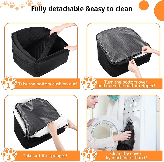 Dog Car Seat for Small Medium Dogs,Detachable Washable Dog Booster Seat Under 30lbs, Pet Car Seat Travel Bed with Storage Pockets and Dog Safety Belt (Black)-PawvioPets