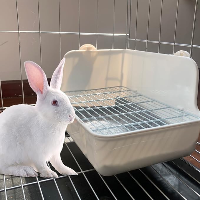 11Pcs Rabbit Litter Box Toilet,Bunny Corner Litter Bedding Plastic Square Grate Guinea Pig Bunny Ferret Hamster Hedgehog, Potty Trainer Bedding Box for Guinea Pig Ferret Hamster Hedgehog (White)-PawvioPets