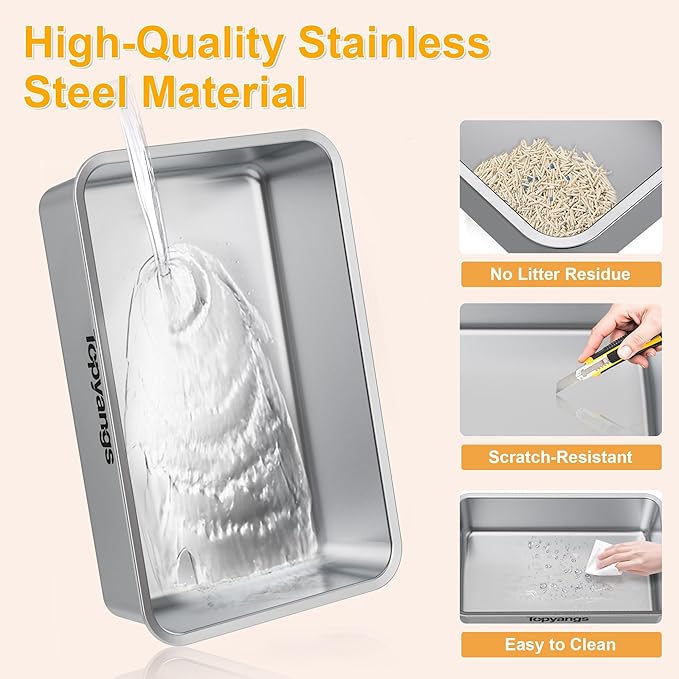 Enclosed Stainless Steel Litter Box with Lid, 20L Metal Enclosed Litter Box for Big Cat, Flip-Top Design with Anti-Leakage High Sides, Cat Lovers Gifts（Black）-PawvioPets