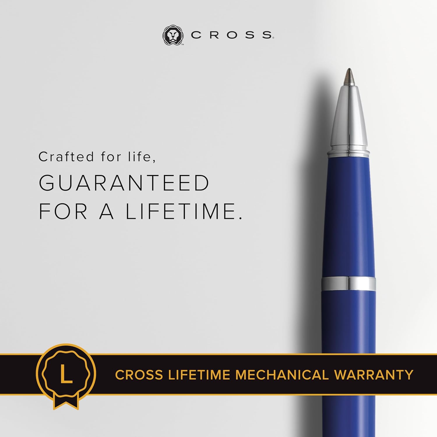 Cross Bailey Light Refillable Rollerball Pen Presented in a Everyday Gift Box - Medium Point, Black Ink, Polished Blue