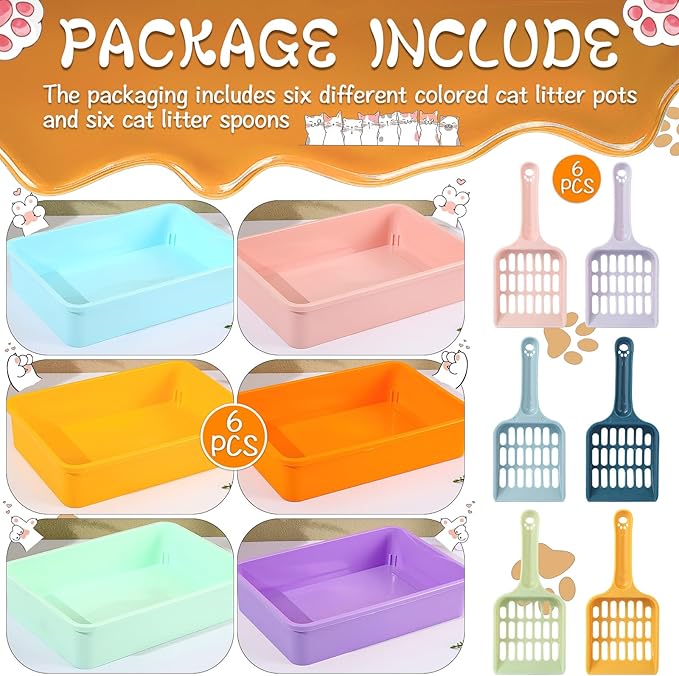 6 Pcs Kitten Small Litter Box Set, Plastic Kitten Litter Pan with 6 Scooper Cat Litter Box Cat Litter Box Travel Toilet for Small Pet Kitty Bunny Guinea Pig-PawvioPets