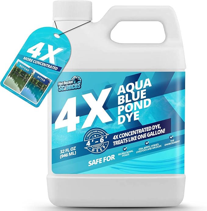 32oz Aqua Blue Pond Dye 4X Concentrate, Lake & Pond Dye Blue for Aqua Colored Water, Ideal Lake Colorant, Aquashade Colorant That Protects Against Sunlight - Ideal for Fish and Wildlife-PawvioPets