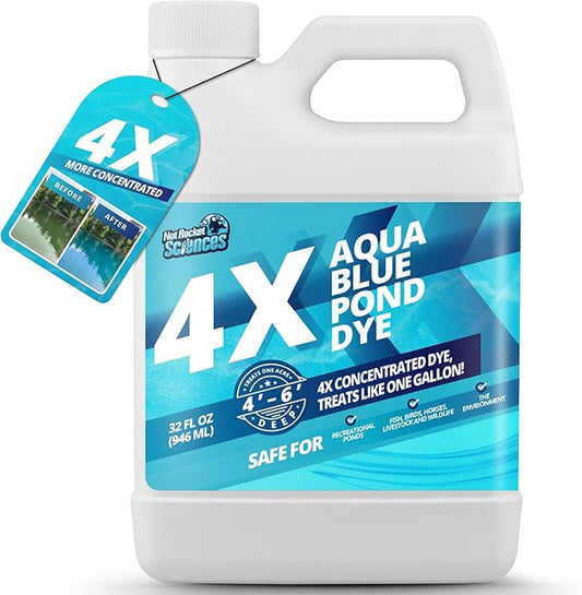 32oz Aqua Blue Pond Dye 4X Concentrate, Lake & Pond Dye Blue for Aqua Colored Water, Ideal Lake Colorant, Aquashade Colorant That Protects Against Sunlight - Ideal for Fish and Wildlife-PawvioPets