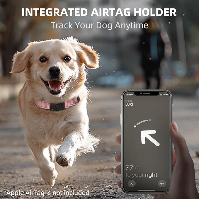 Airtag Dog Collar - 100% Waterproof Air tag Dog Collar Holder for Apple AirTag, Reflective, Soft Padded, Everlasting, GPS Dog Collar for Small Medium Large Dogs (Pink, L)-PawvioPets