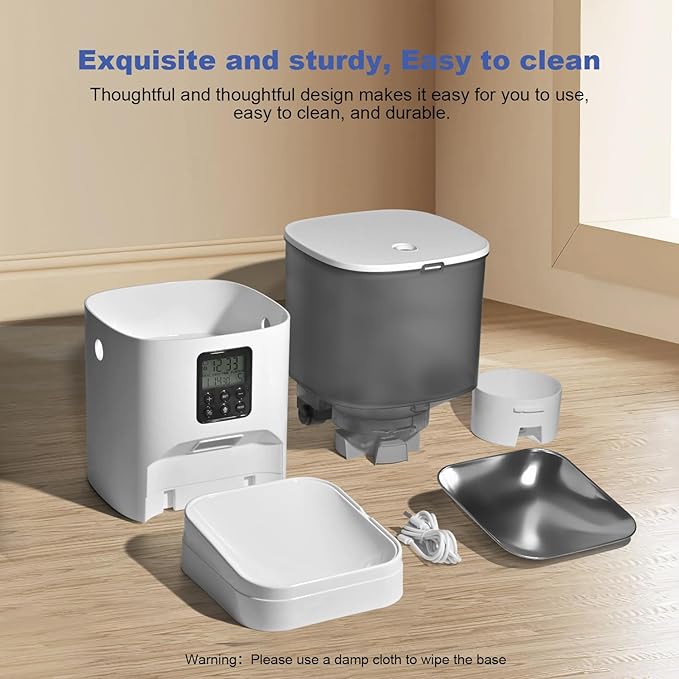 Automatic Cat Feeder, 6L Cat Food Dispenser with 10s Voice Recorder, Pet Feeder up to 8 Meals per Day, Timed Feeder with Dry Food Sealed Ring (Jade White, 6L)-PawvioPets