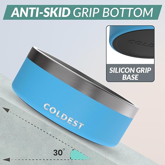 Coldest Dog Bowl - Anti Rust Metal, Non Slip, 3 Layers Insulated Stainless Steel Dog Bowls - Spill Proof & Heavy Duty - Water Bowl for Dogs, Cats & Pets, Dish Washer Safe (64 oz, Celestial Blue)-PawvioPets
