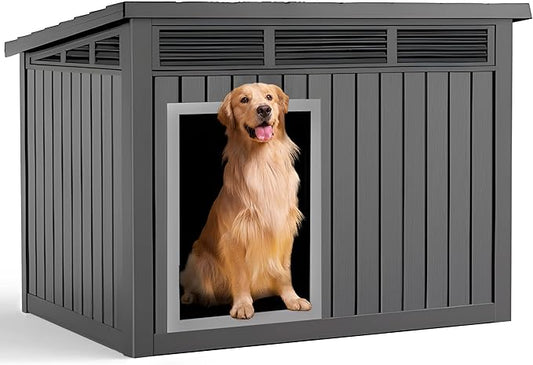 DRATO Dog House for Both Indoor and Outdoor with Weatherproof Roof Removable Floors for Medium to Large Dogs Interior Space (Black, Large (42.87 * 32.95 * 31.61''))-PawvioPets