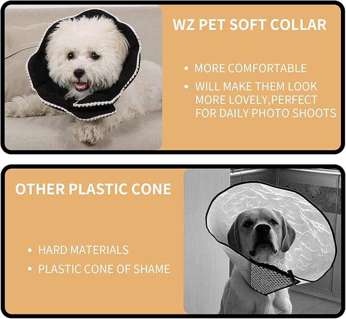 Adjustable Small Dog Cone,Soft Cat Recovery Cone Collar,Cute Cat Surgery Collar for Kitten,Puppy,Black,Medium-PawvioPets